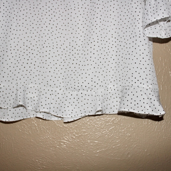 white & black polka dot ruffle top - Picture 2 of 3